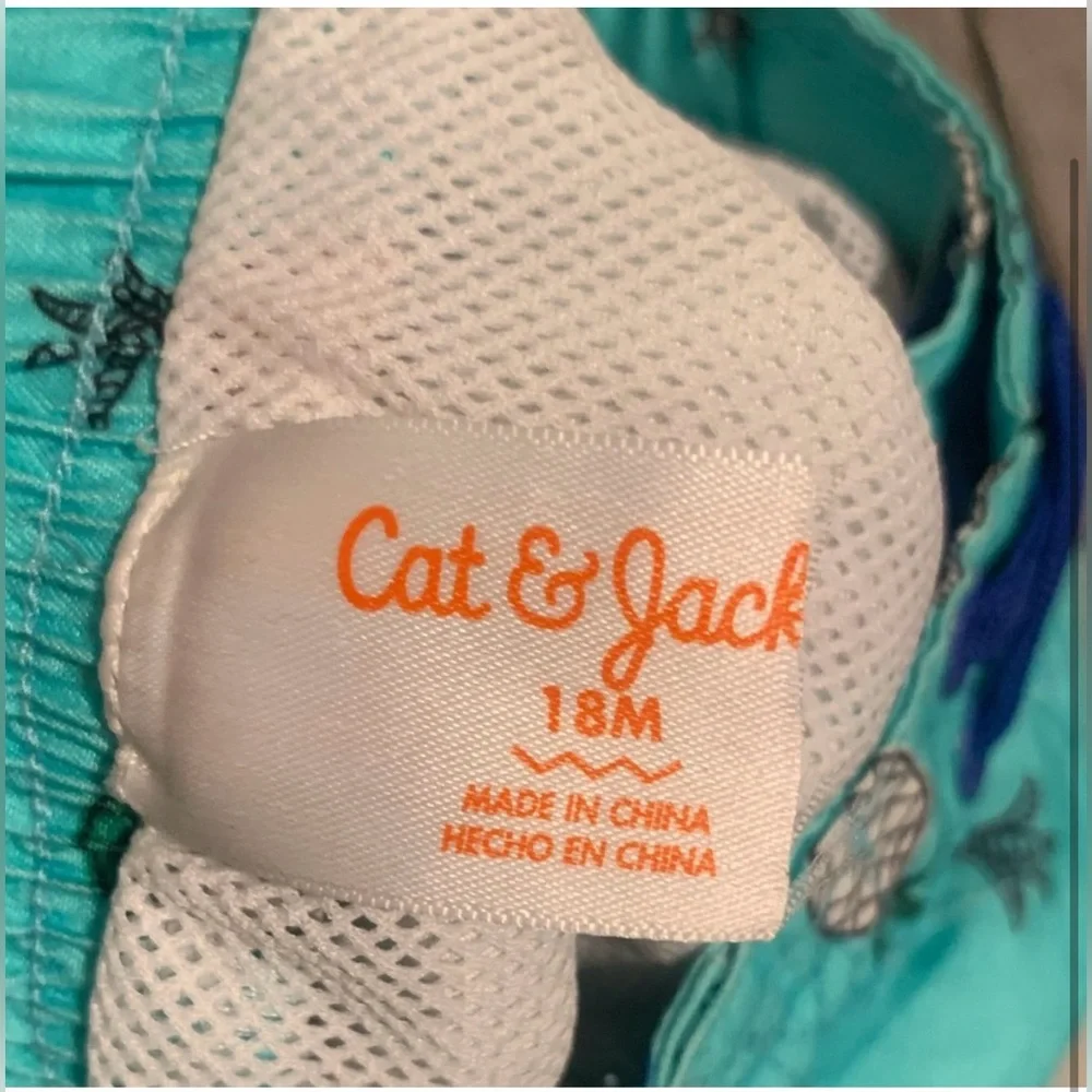 2 Pr. Boys Swim Trunks-Carter’s Crab Swim Trunks and Cat & Jack Pineappl…